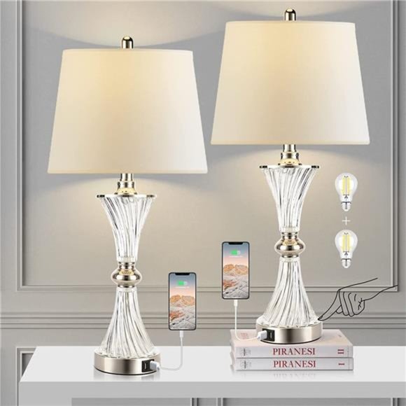 Touch Control Table Lamp for Bedrooms 3 Way Dimmable White Drum Shade, Modern - Picture 1 of 6